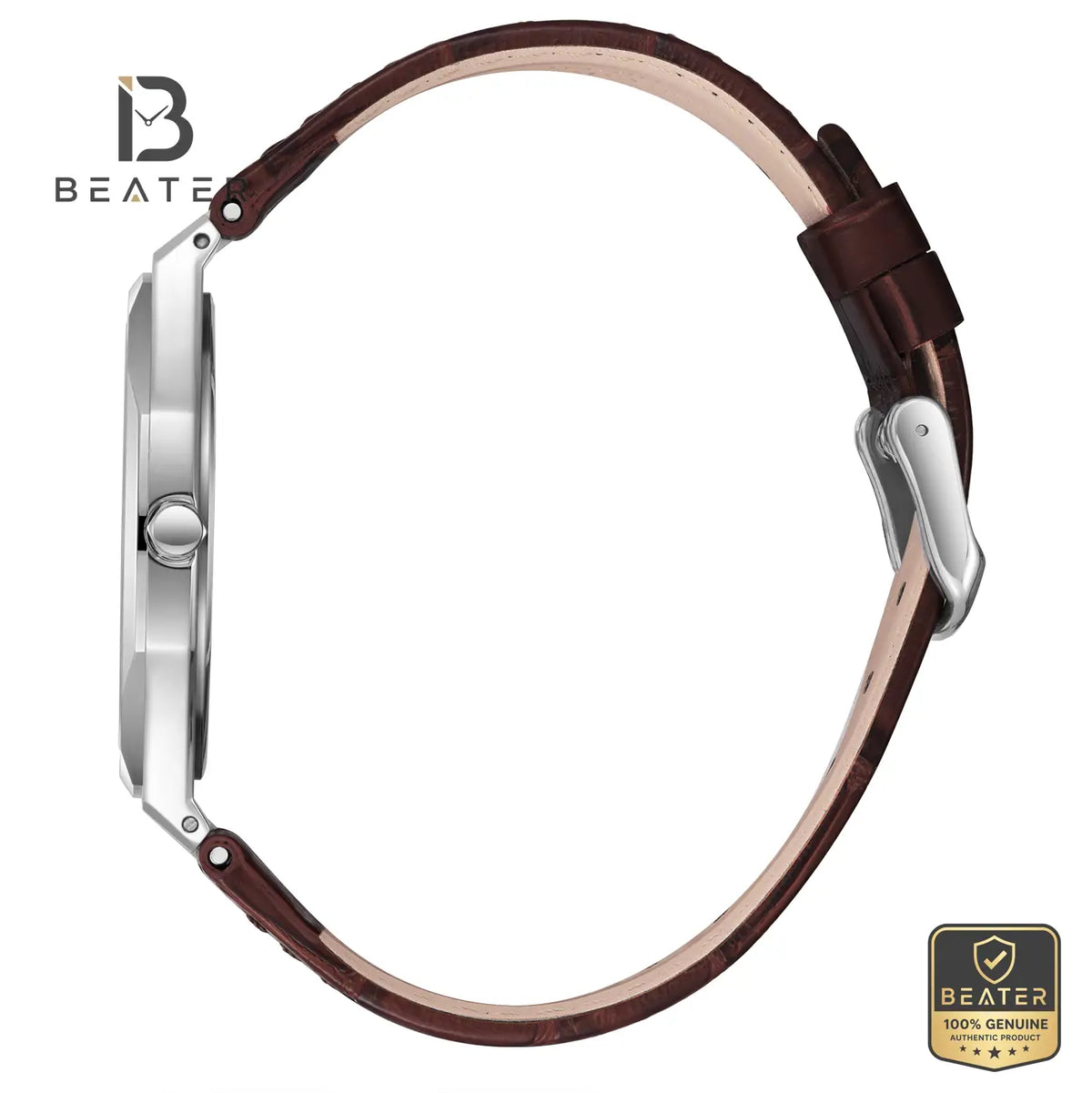 Lee Cooper LC08336.332 Men's Silver Leather Strap Watch - View 3 - Beater