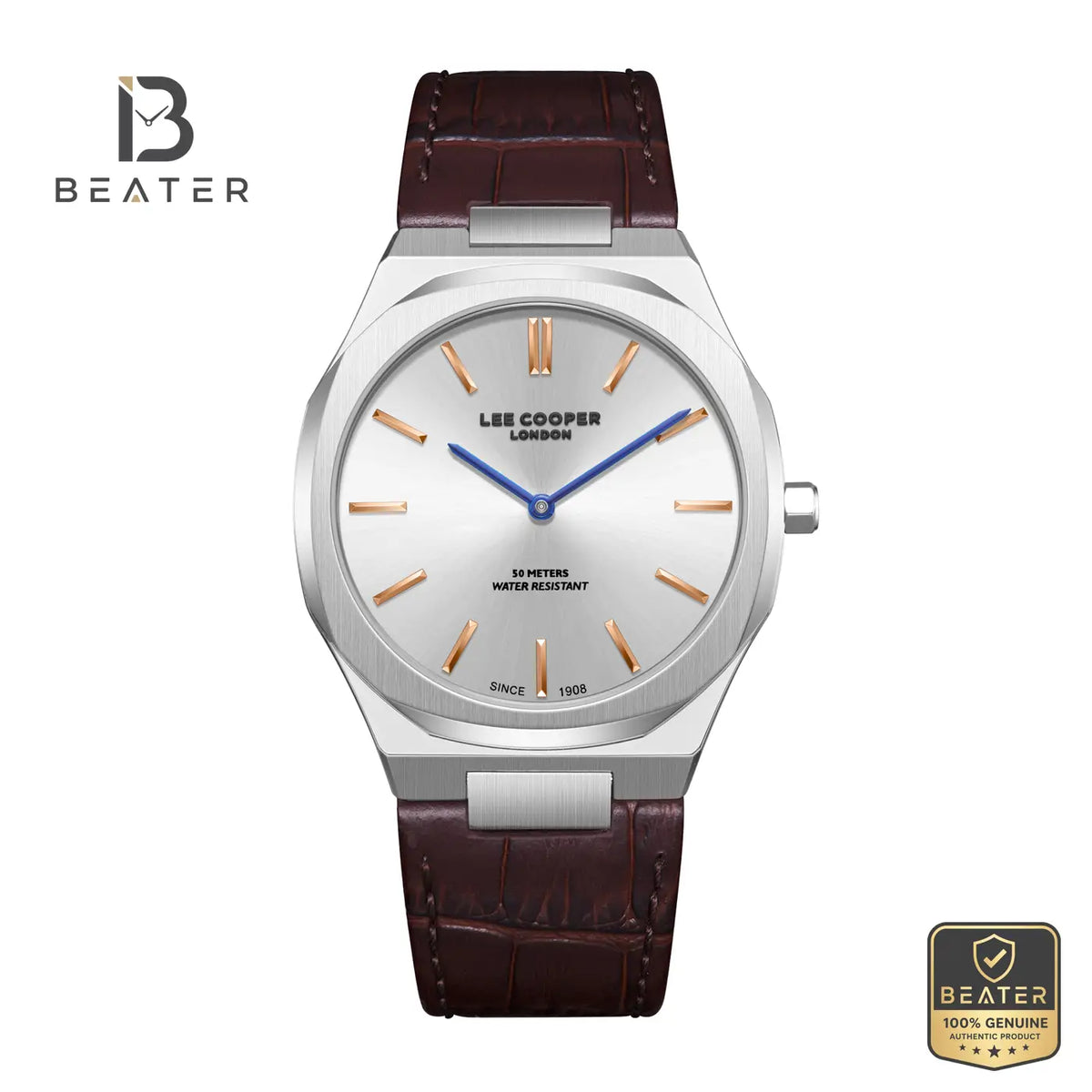Lee Cooper LC08336.332 Men's Silver Leather Strap Watch - Beater
