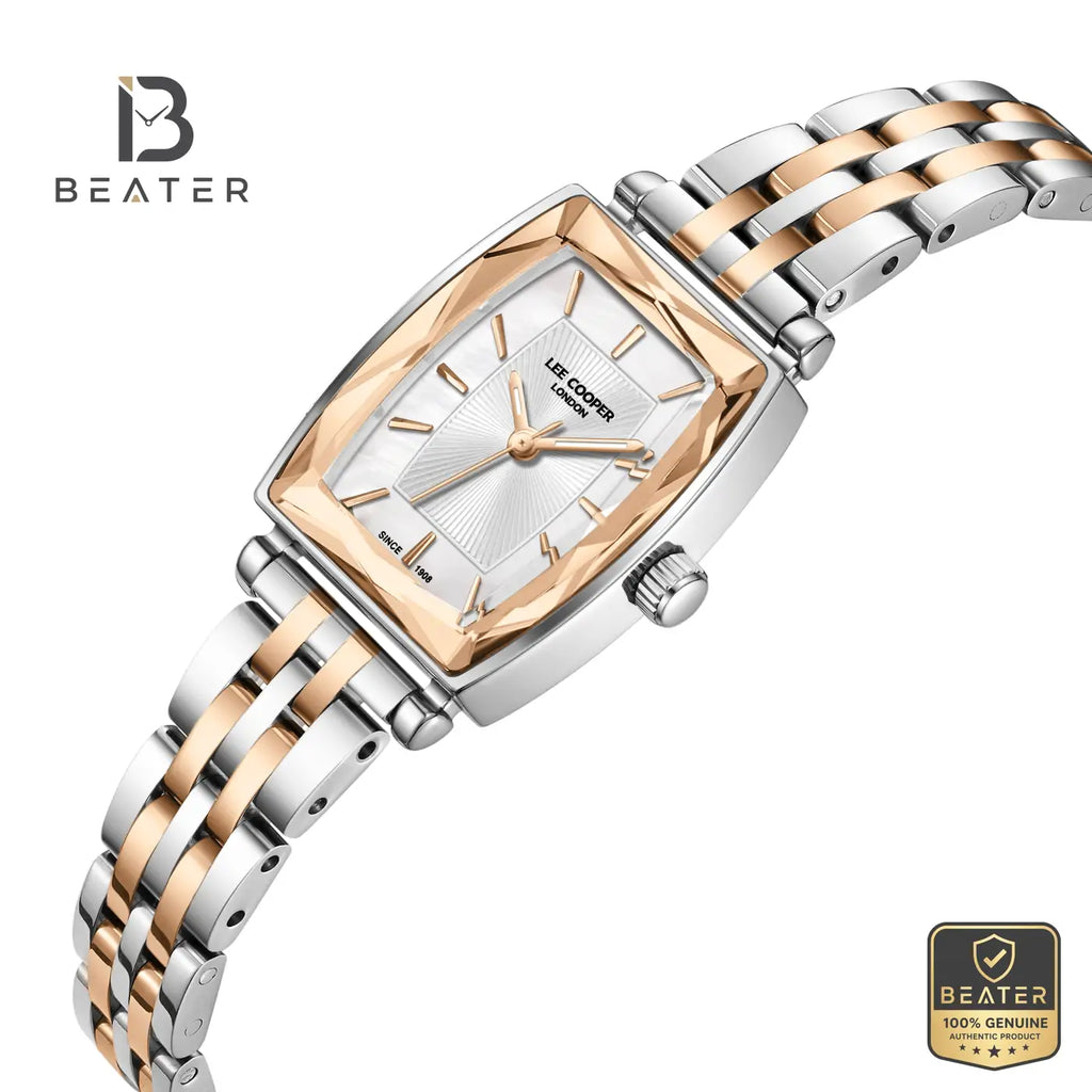 Lee Cooper LC08370.520 Women's White Mop Silver/Rose Gold Metal Strap Watch - View 2 - Beater