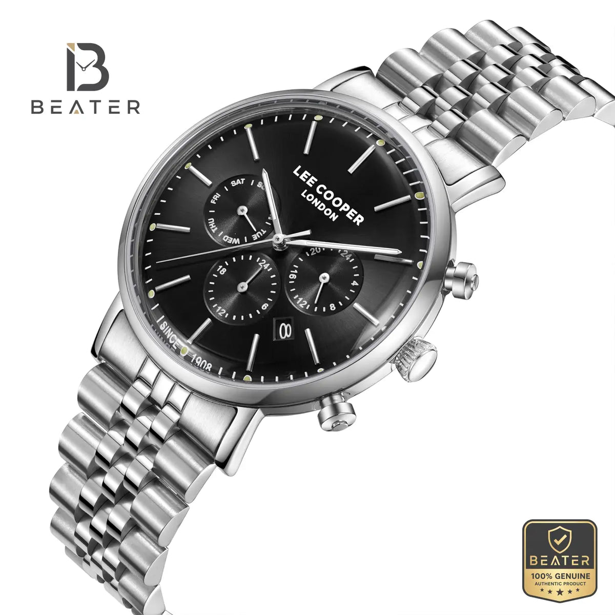 Lee Cooper LC08372.350 Men's Black Metal Strap Watch - View 2 - Beater