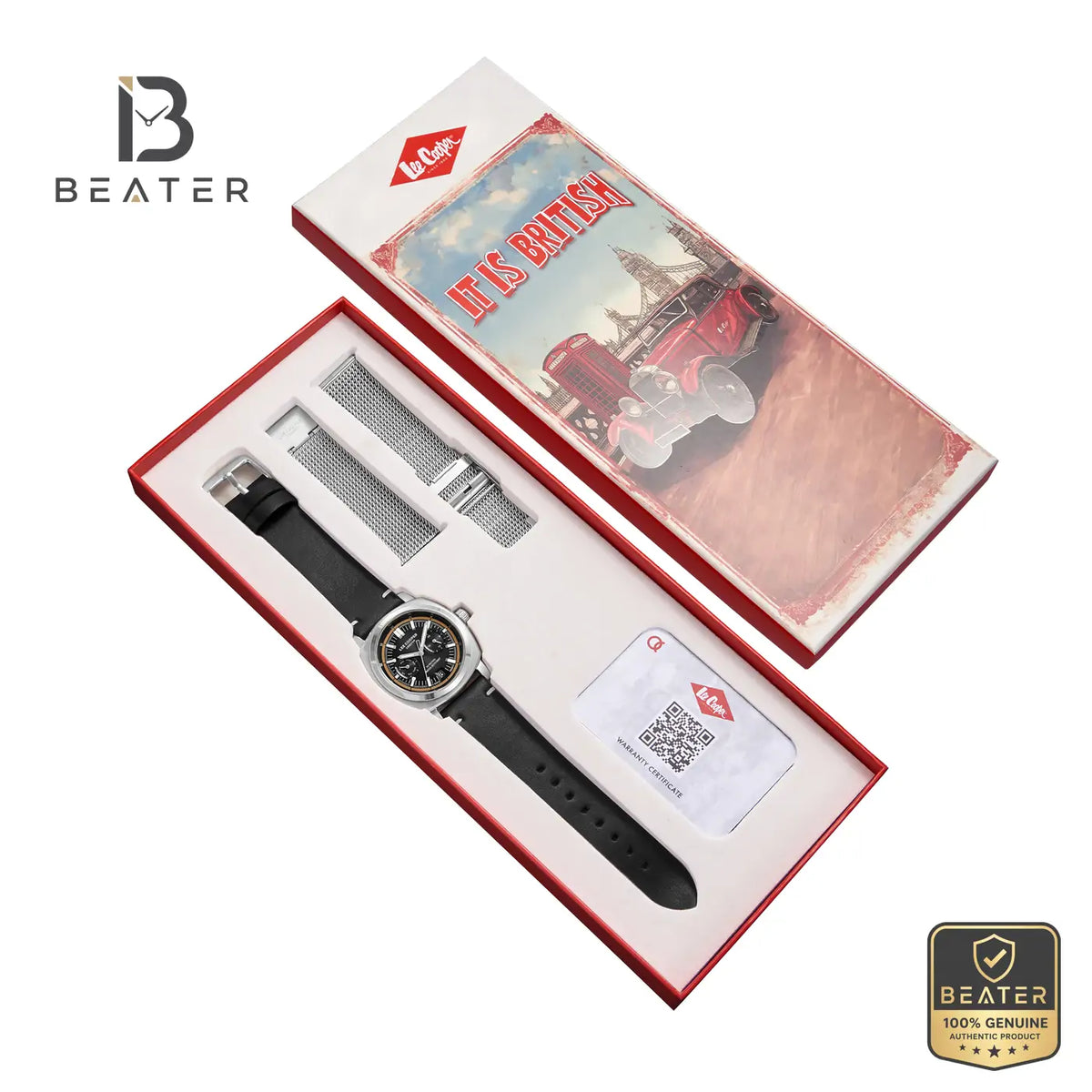 Lee Cooper LC08377.351 Men's Black Leather Strap Watch - View 5 - Beater