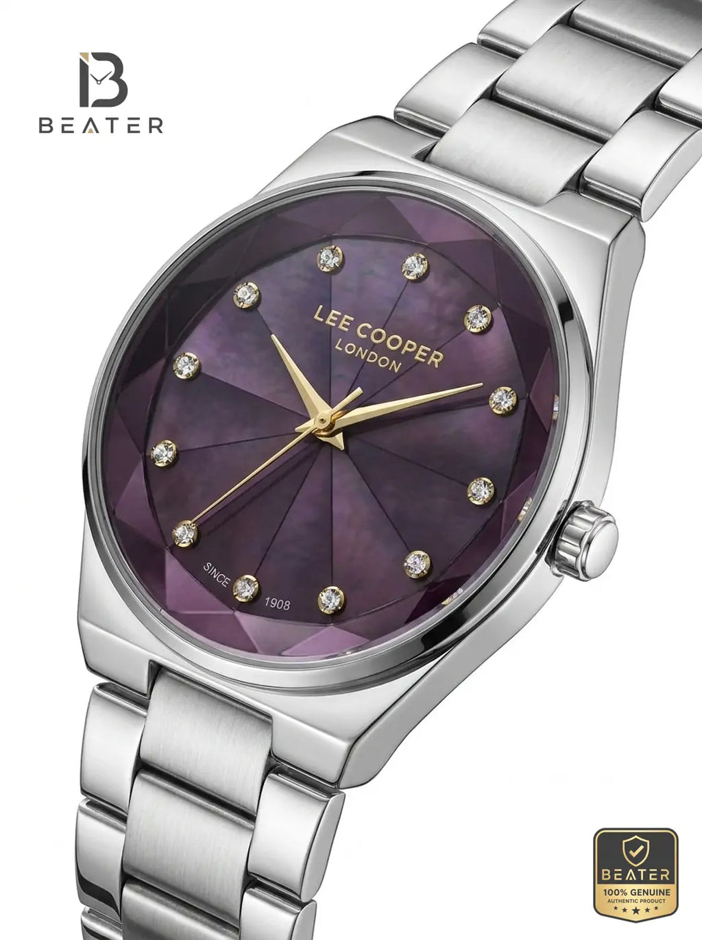 Lee Cooper LC08378.381 Women's Purple Mop Metal Strap Watch - View 2 - Beater