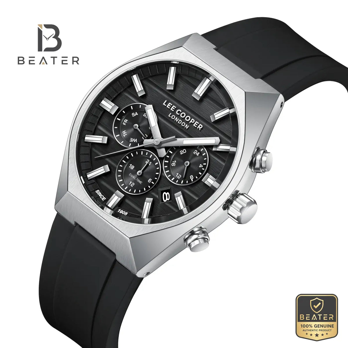 Lee Cooper LC08388.351 Men's Black Silicone Strap Watch - View 2 - Beater