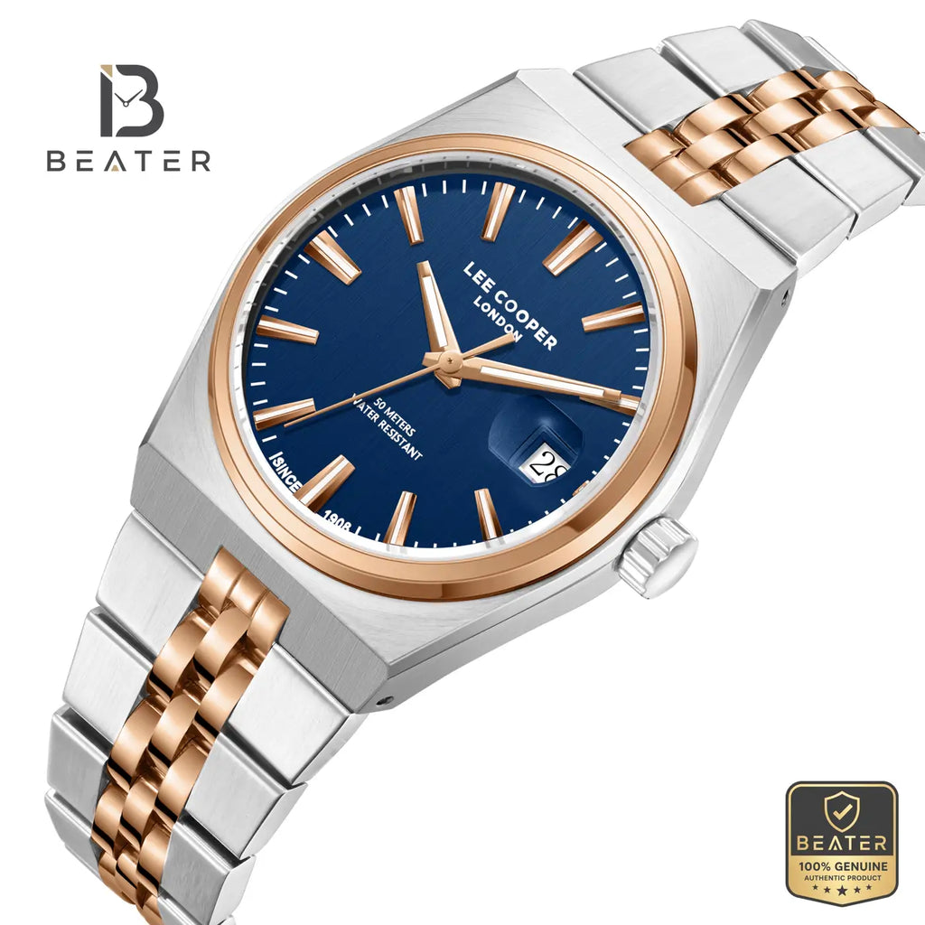Lee Cooper LC08397.290 Men's Blue Super Metal Silver/Rose Gold Bracelet Watch - View 2 - Beater