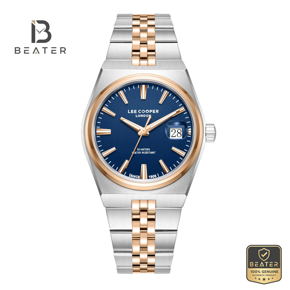 Lee Cooper LC08397.290 Men's Blue Super Metal Silver/Rose Gold Bracelet Watch - Beater