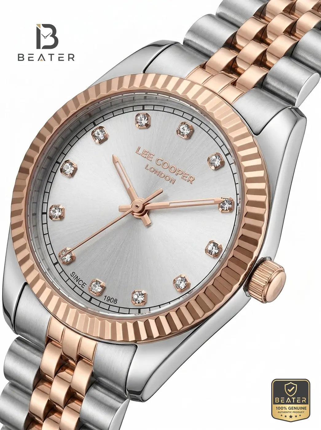 Lee Cooper LC08400.530 Women's Silver Dial Gold Metal Strap Watch - View 3 - Beater