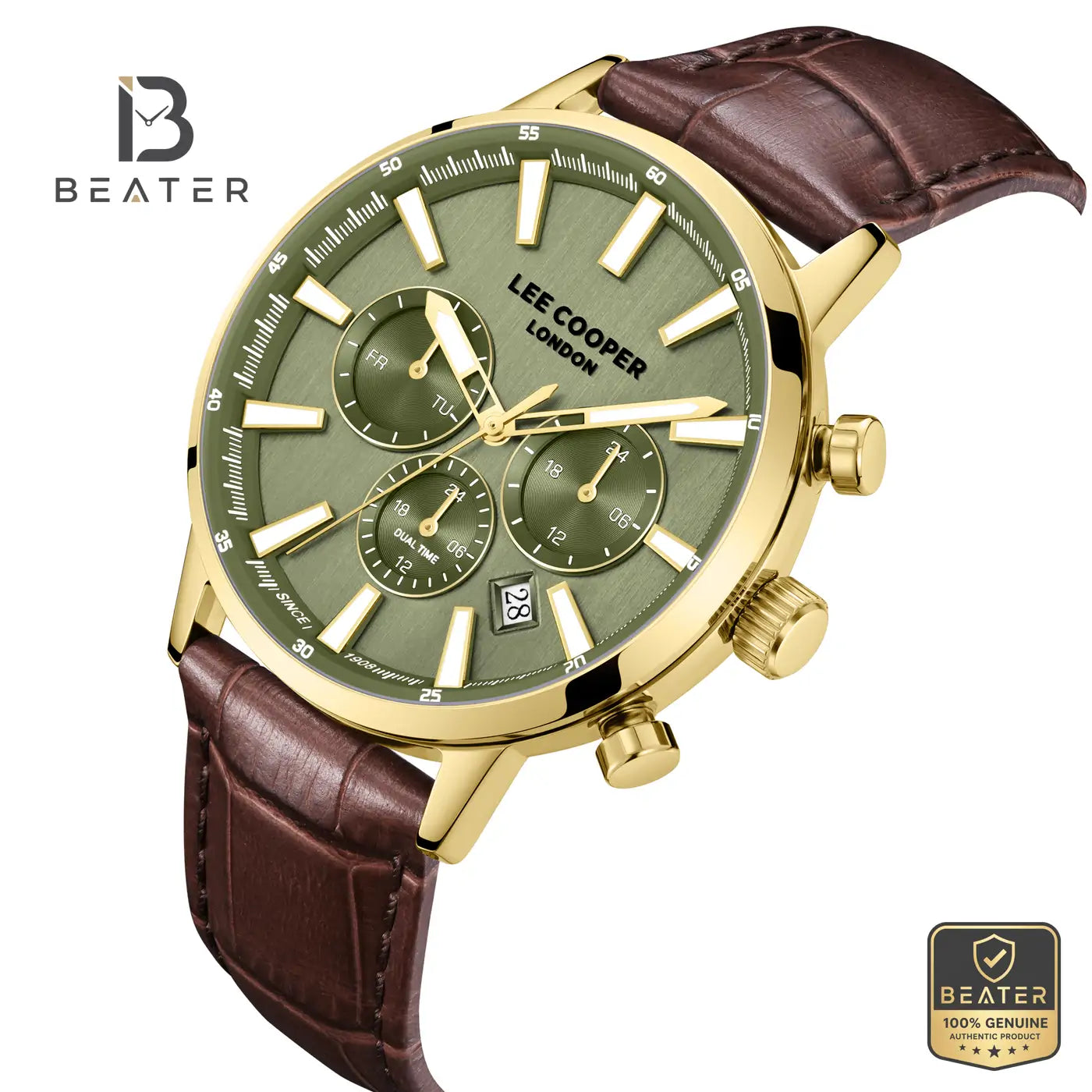 Lee Cooper LC08401.172 Men's Green Leather Strap Watch Secondary image