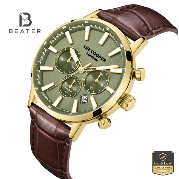 Lee Cooper LC08401.172 Men's Green Leather Strap Watch - View 2 - Beater