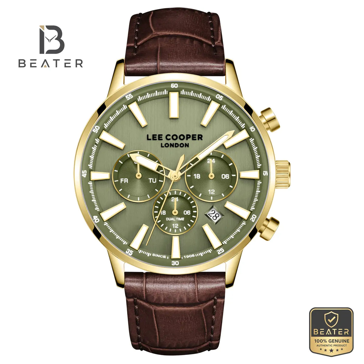Lee Cooper LC08401.172 Men's Green Leather Strap Watch - Beater Main image