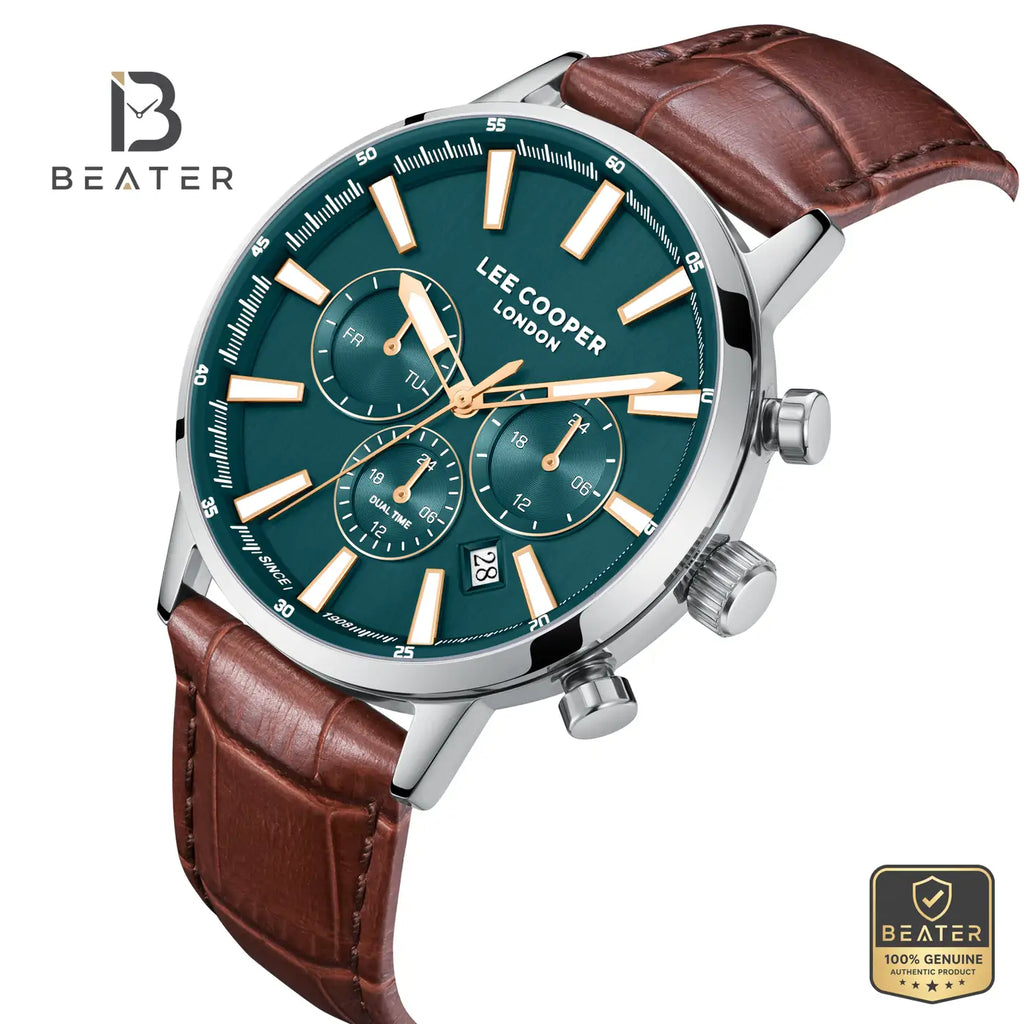 Lee Cooper LC08401.392 Men's Dark Green Leather Strap Watch - View 2 - Beater