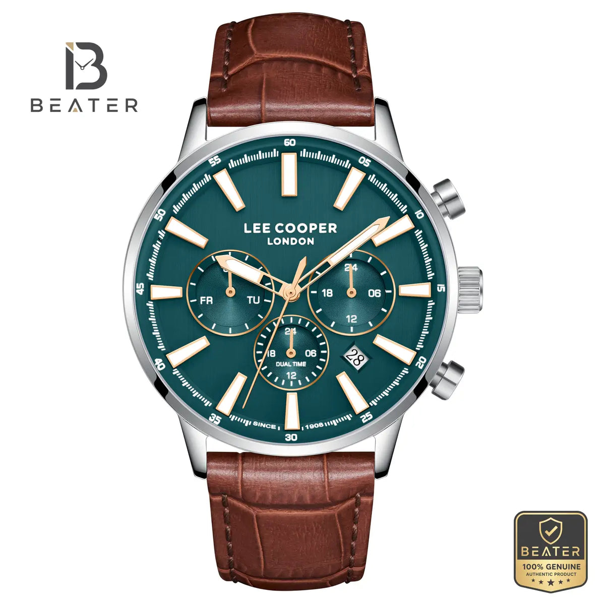 Lee Cooper LC08401.392 Men's Dark Green Leather Strap Watch - Beater