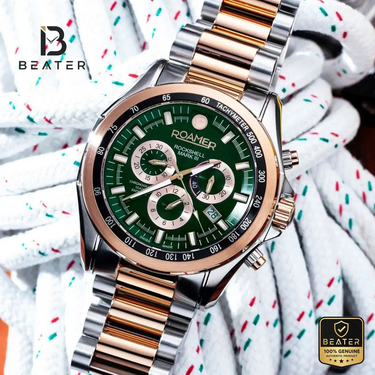 Roamer 220837-49-75-20 Men's Green Stainless Steel Chronograph Watch - Beater