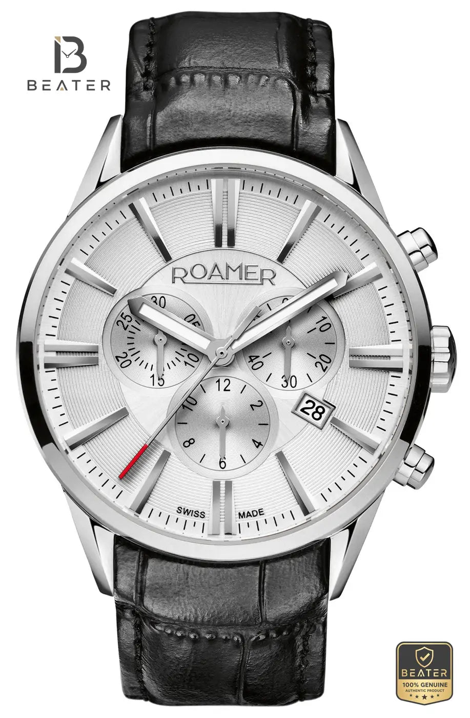 Roamer 508837 41 15 05 Men's Silver Leather Strap Watch - Beater Main image