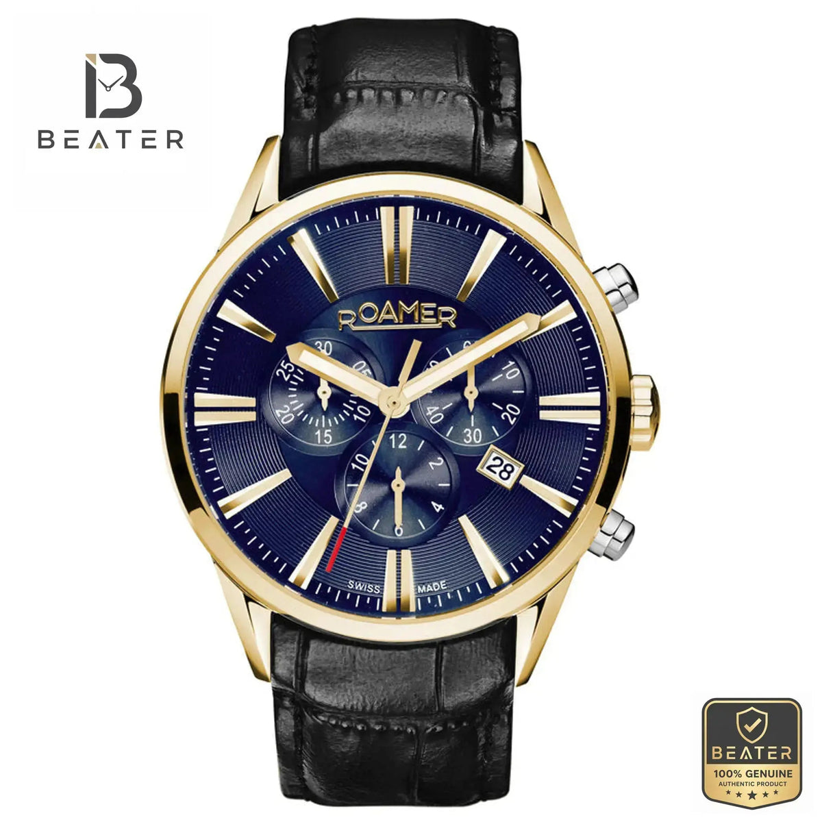 Roamer 508837 47 85 05 Men's Blue Dial Leather Strap Watch Front View - Beater Main image