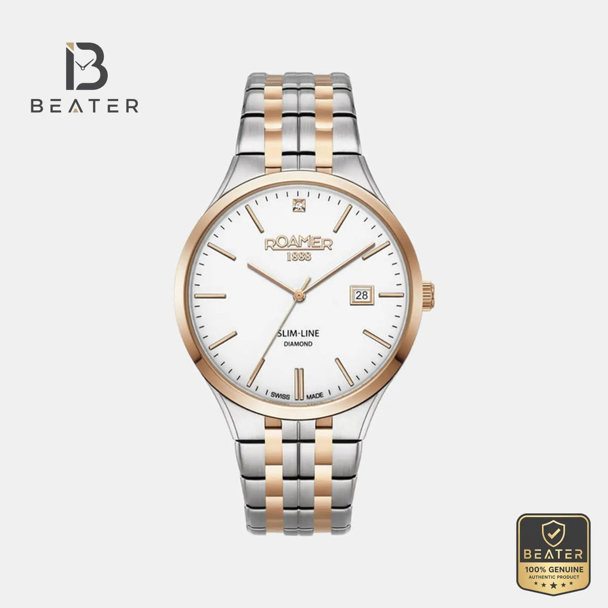 Roamer 864833 49 25 50 Men's White Dial Two-Tone Bracelet Watch - Beater