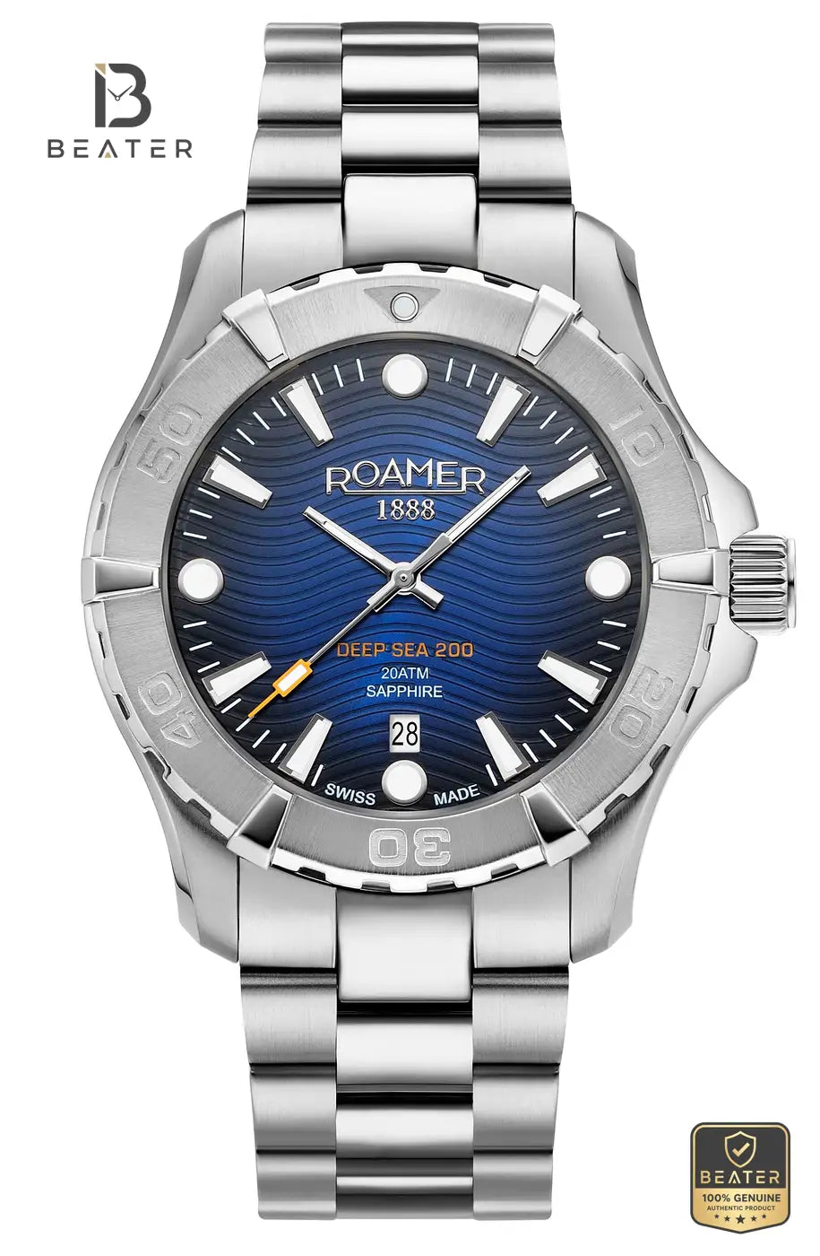 Roamer Deep Sea 200 860833 41 45 70 Men's Blue Dial Stainless Steel Bracelet Watch - Beater