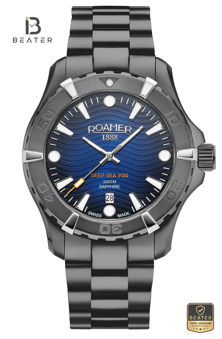 Roamer Deep Sea 200 860833 44 45 70 Men's Blue Dial Black PVD Stainless Steel Bracelet Watch - Beater Main image