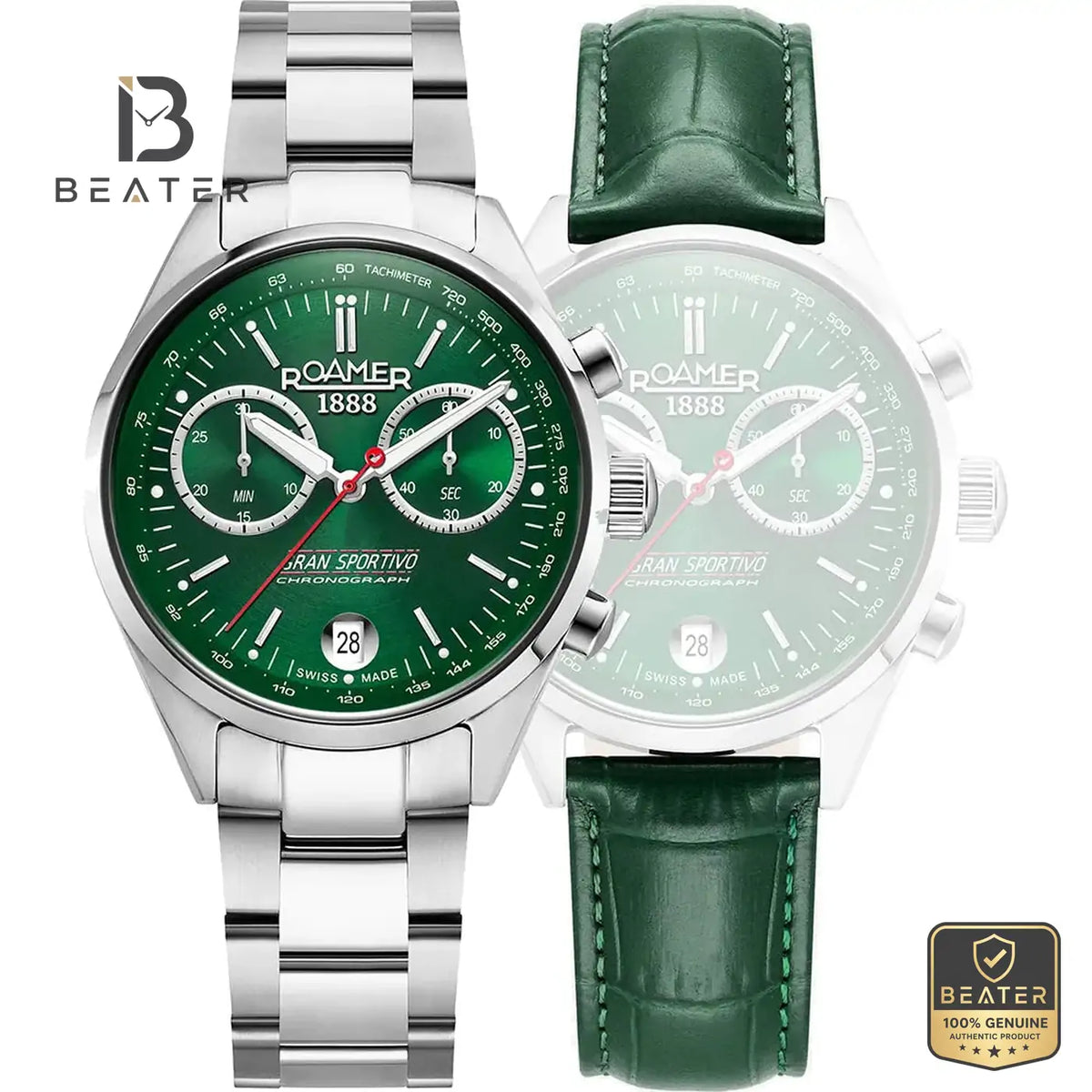 Roamer Gran Sportivo 978818 41 75 20 Men's Green Dial Stainless Steel Watch - Beater