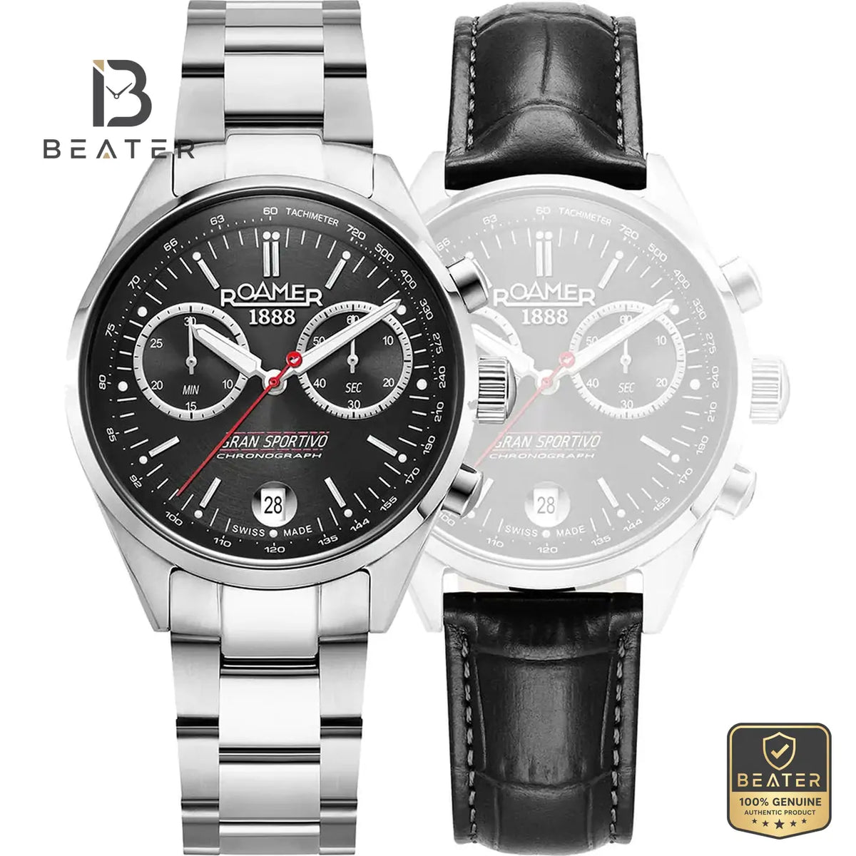 Roamer Gran Sportivo 978818 41 85 20 Men's Black Dial Stainless Steel Watch - Beater