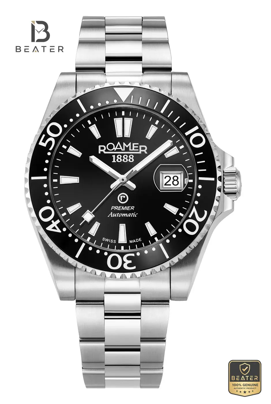 Roamer Premier 986983 41 85 20 Men's Black Dial Stainless Steel Bracelet Watch - Beater Main image