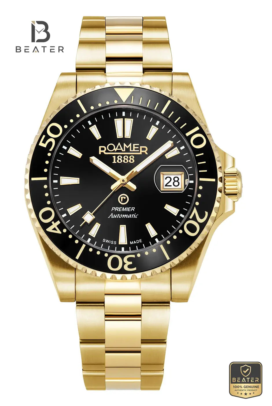 Roamer Premier 986983 48 85 21 Men's Black Dial Stainless Steel Bracelet Watch - Beater