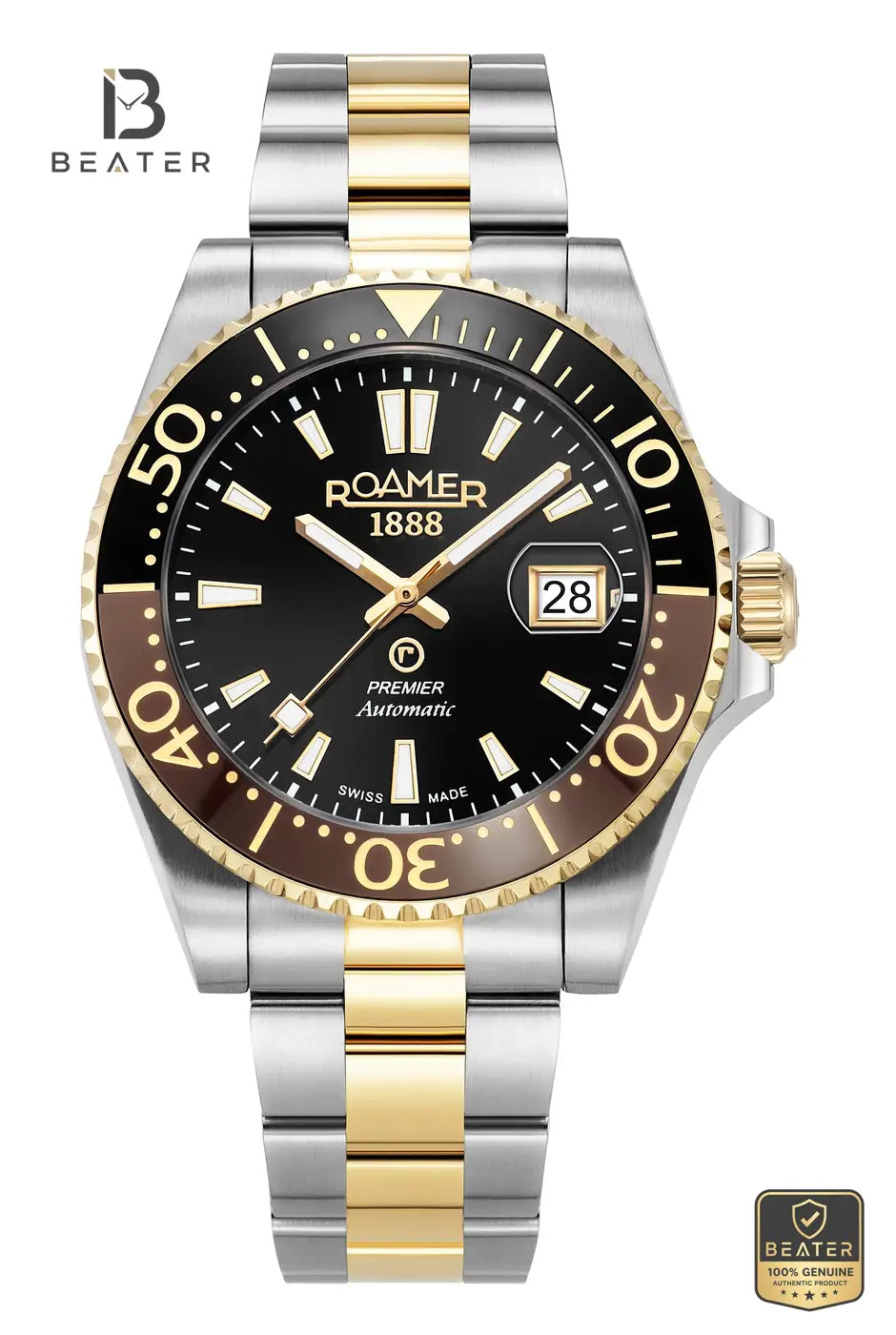 Roamer Premier Automatic 986983 47 85 20 Men's Black Dial Stainless Steel Bracelet Watch - Beater