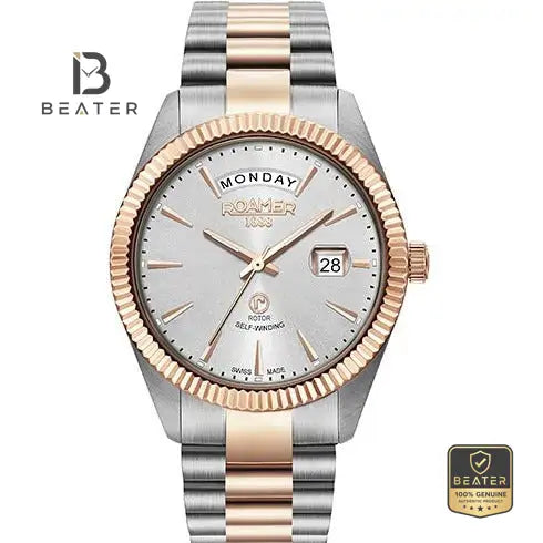 Roamer Primeline Daydate 981662 47 15 90 Men's Silver Dial Stainless Steel Bracelet Watch - Beater Main image