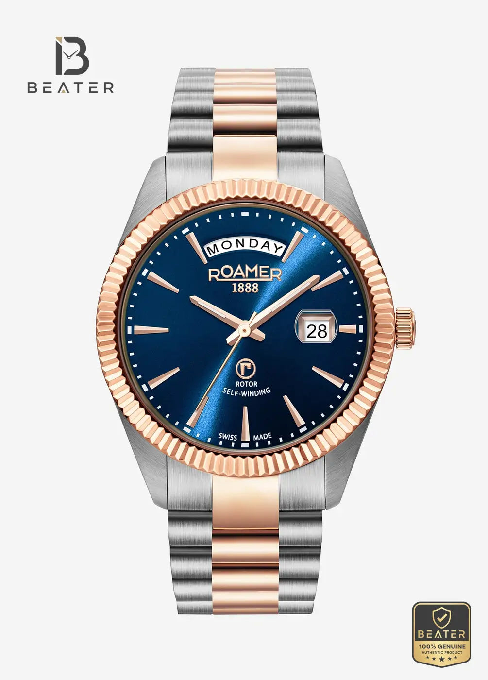 Roamer Primeline Daydate 981662-47-45-90 Men's Blue Dial Stainless Steel Bracelet Watch - Beater Main image