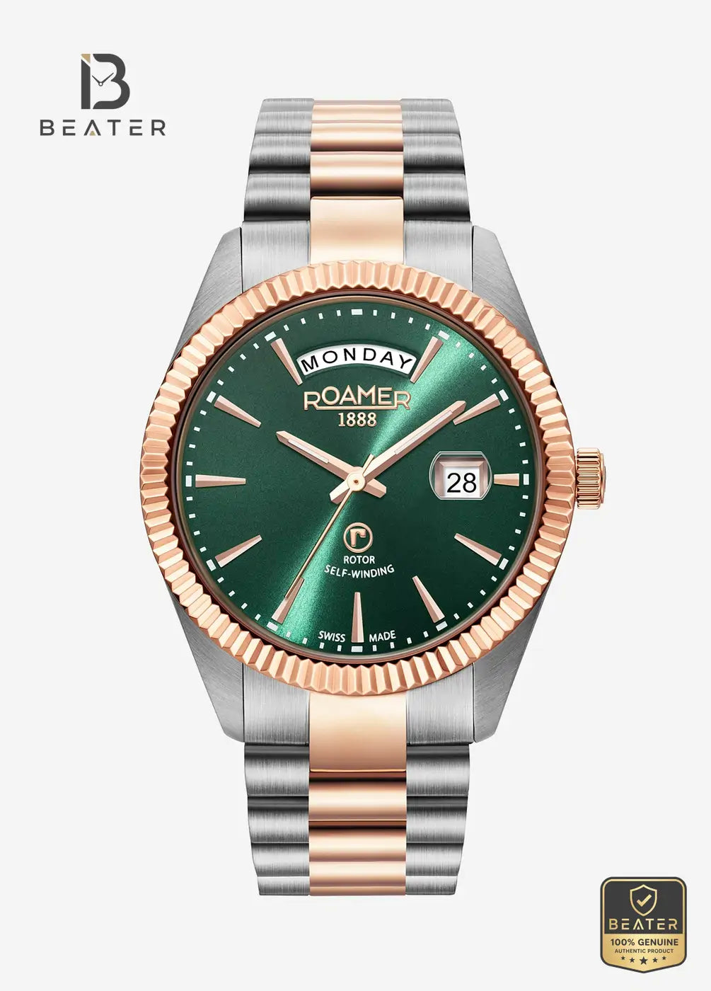 Roamer Primeline Daydate Men's Green Dial Stainless Steel Bracelet Watch - Beater Main image