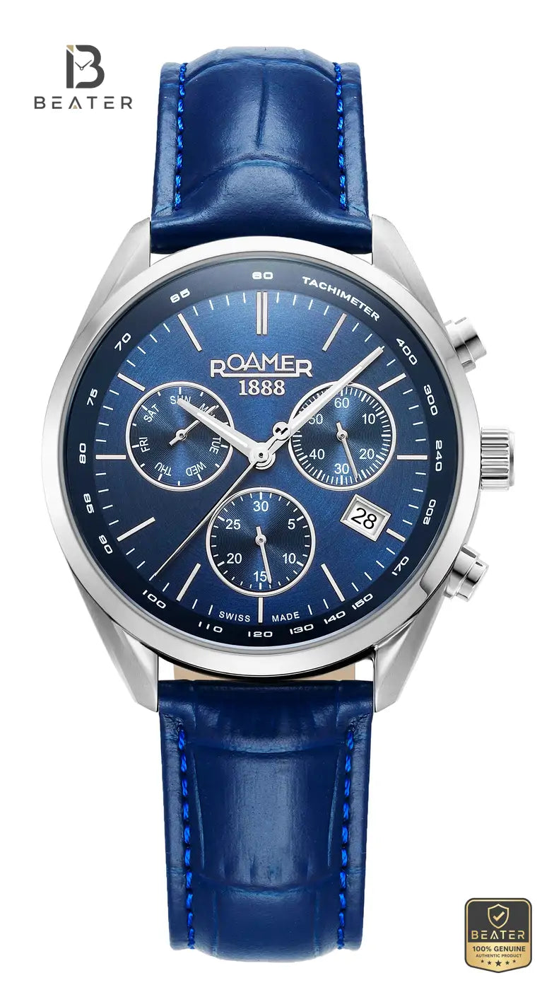 Roamer PRO Chrono 993819 Men's Blue Dial Blue Leather Strap Watch - Beater Main image