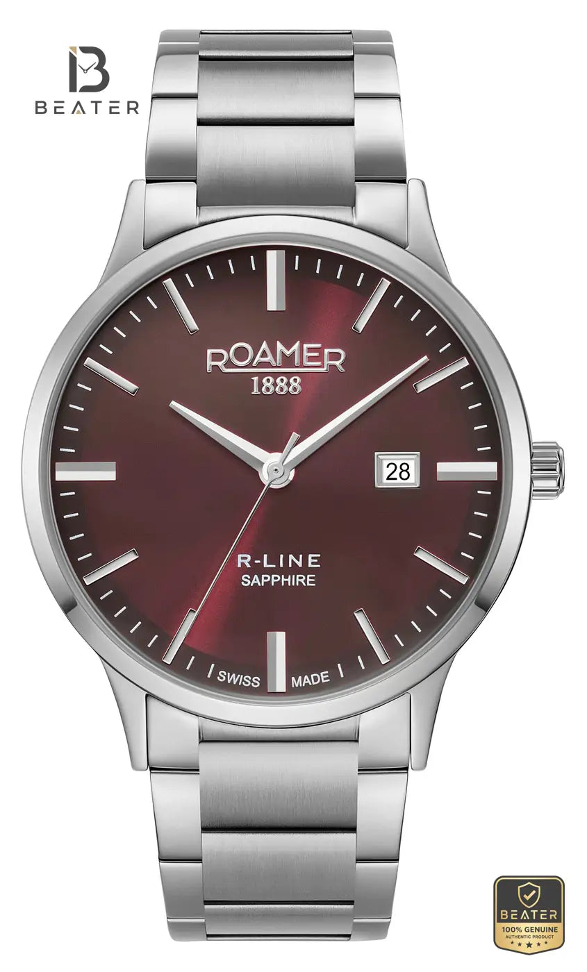 Roamer R Line Classic 718833 41 65 70 Men's Red Dial Stainless Steel Bracelet Watch - Beater