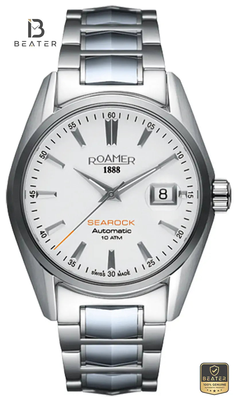 Roamer Searock 210633 41 25 20 Men's White Dial Stainless Steel Bracelet Watch - Beater