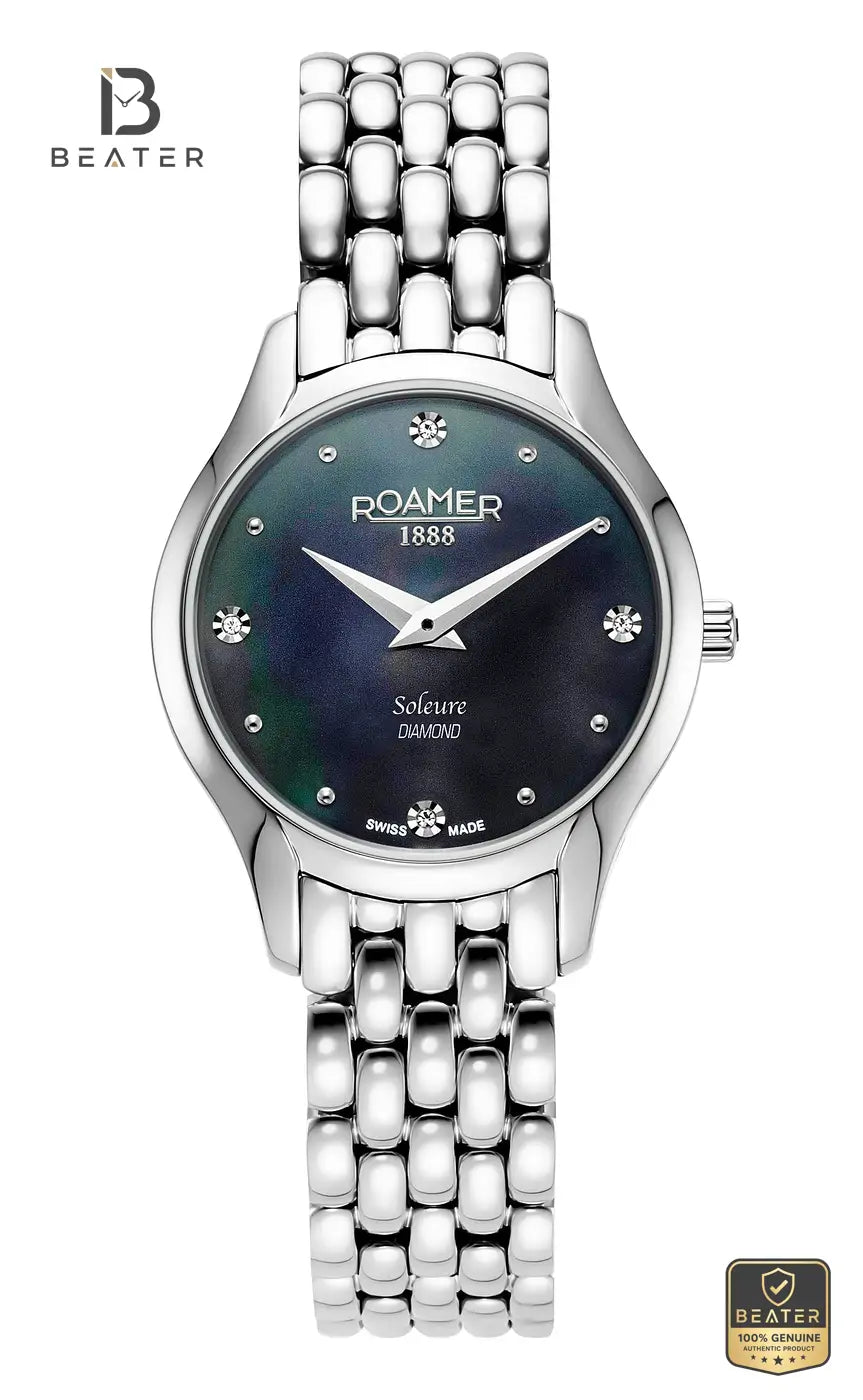 Roamer Soleure Diamond Women's Black MOP Dial Stainless Steel Bracelet Watch - Beater Main image