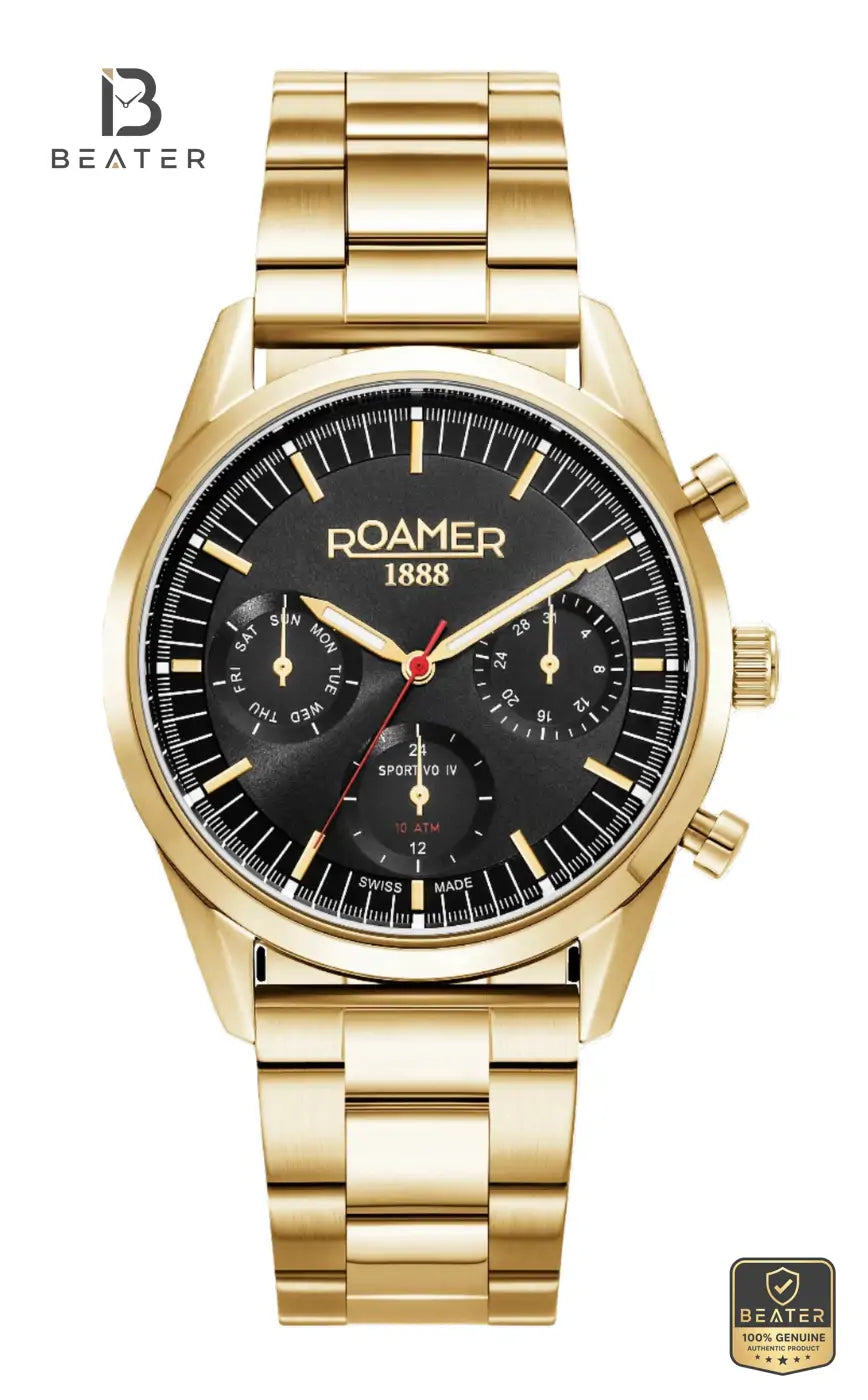 Roamer Sportivo IV 868982 48 85 50 Men's Black Dial Metal and Leather Strap Watch - Beater Main image
