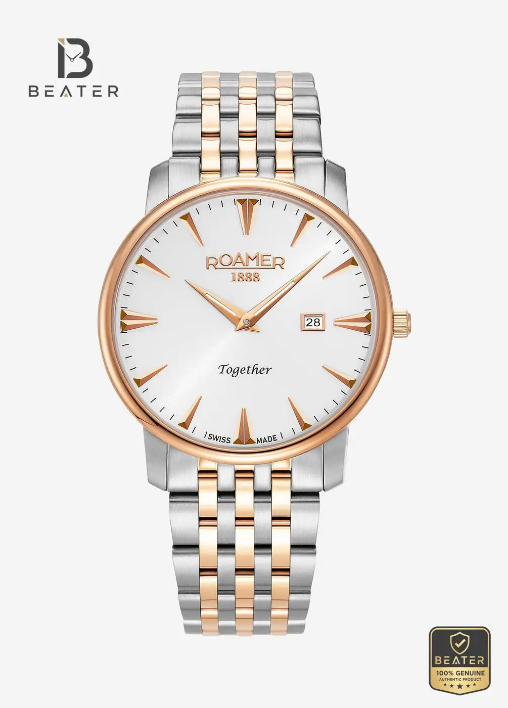 Roamer Together 992857 49 15 50 Men's Silver Dial Stainless Steel Bracelet Watch - Beater