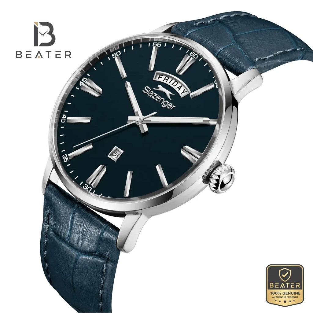 Slazenger SL.9.2562.2.02 Men's Dark Blue Leather Strap Watch - View 2 - Beater