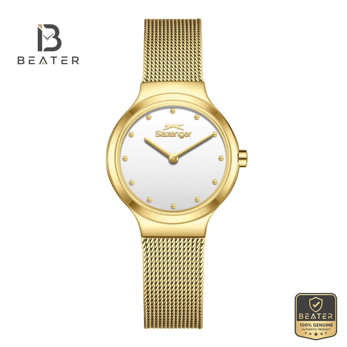Slazenger SL.9.2587.3.120 Women's White Dial Gold Mesh Strap Watch - Beater