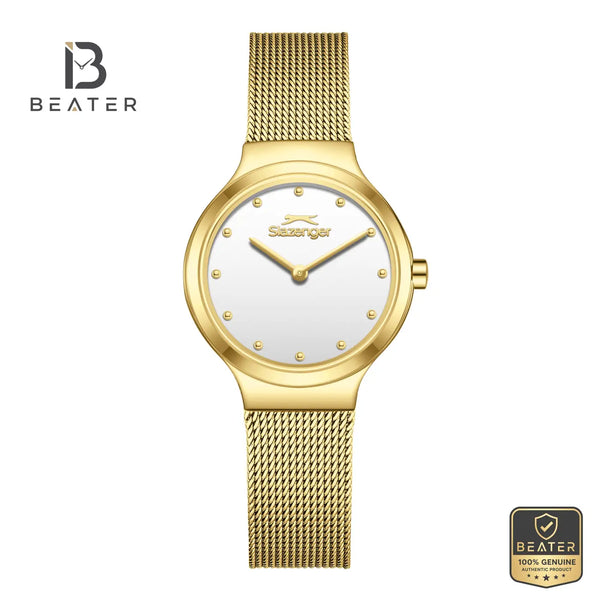 Slazenger SL.9.2587.3.120 Women's White Dial Gold Mesh Strap Watch - Beater