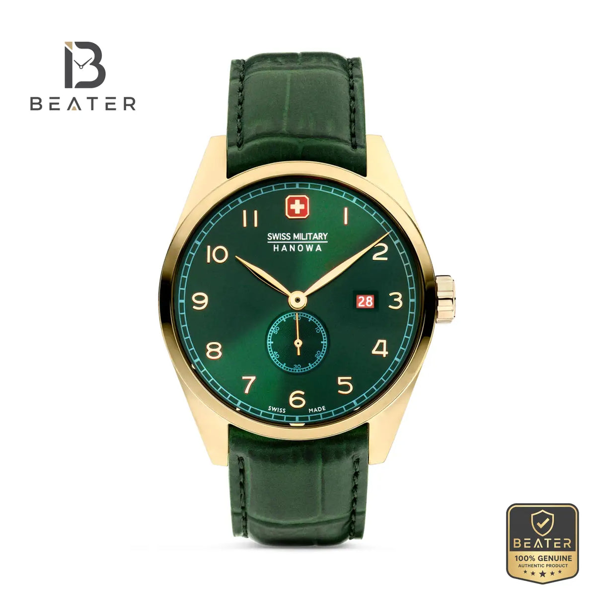 Swiss Military Hanowa SMWGB0000710 Men's Green Dial Leather Strap Watch - Beater Main image