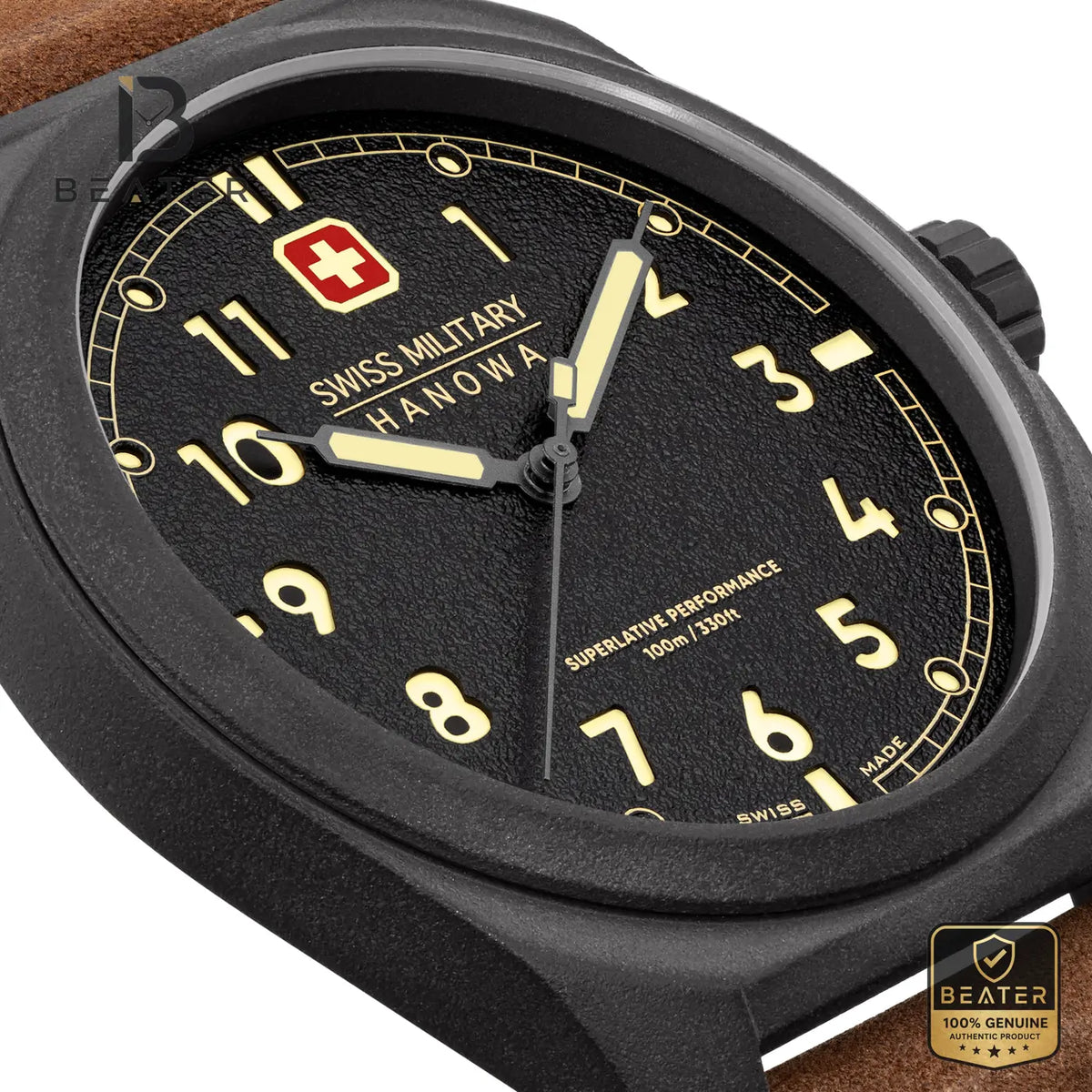 Swiss Military Hanowa SMWGB0003940 Men's Black Genuine Leather Strap Watch - View 3 - Beater