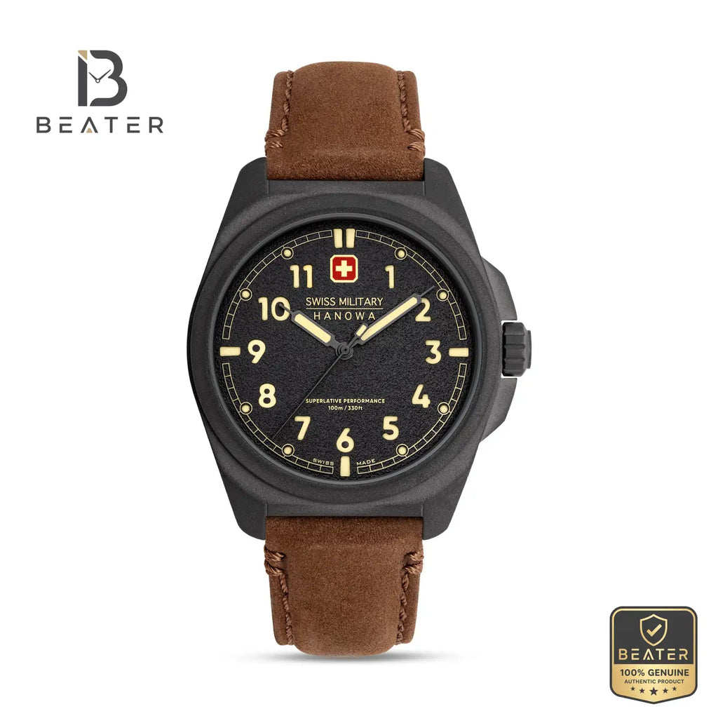 Swiss Military Hanowa SMWGB0003940 Men's Black Genuine Leather Strap Watch - Beater