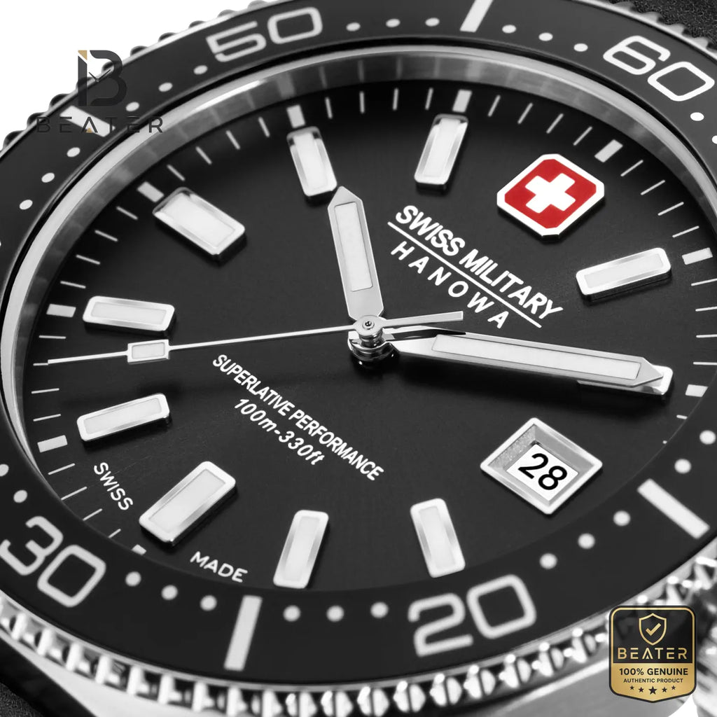 Swiss Military Hanowa SMWGB0004901 Men's Black Genuine Leather Strap Watch - View 3 - Beater