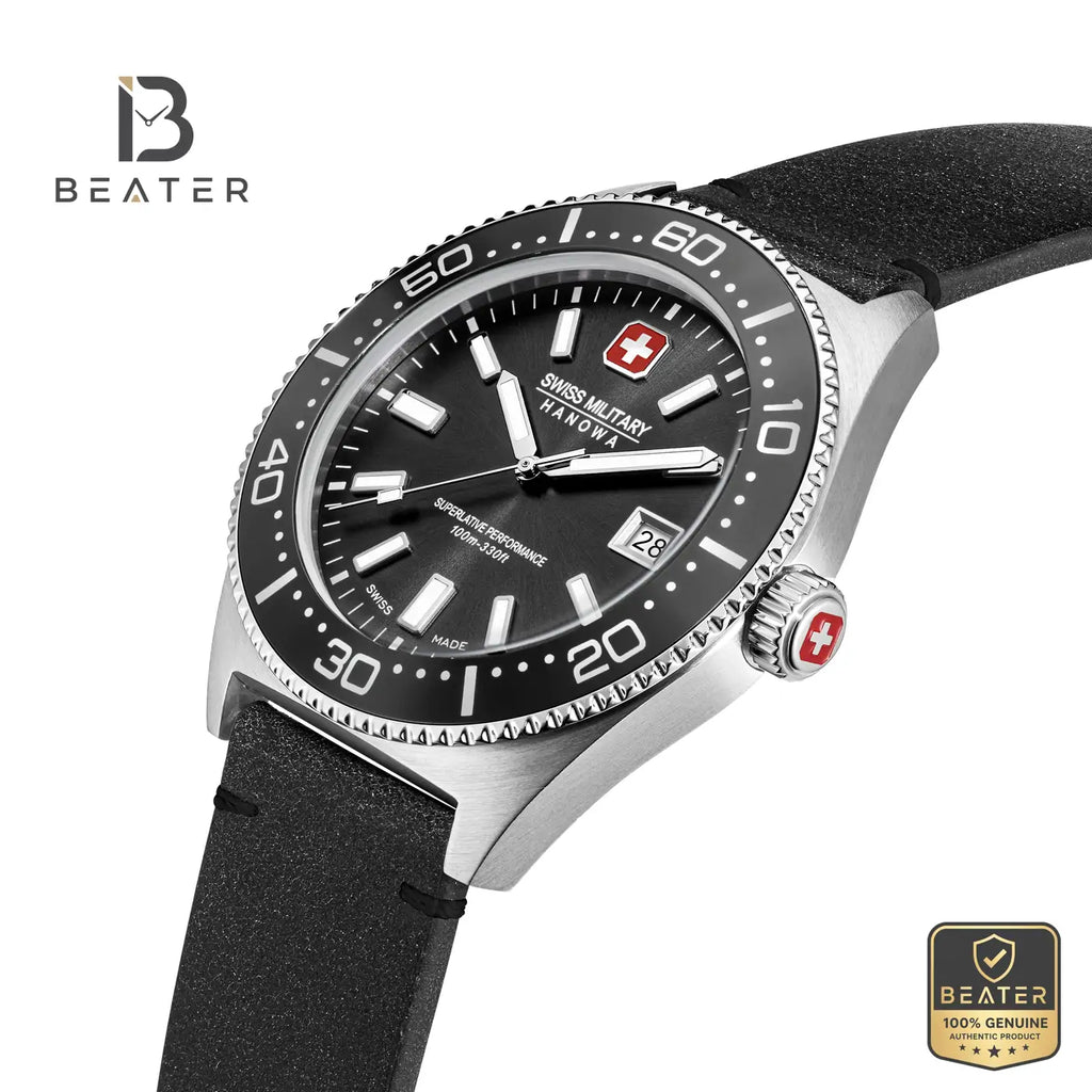 Swiss Military Hanowa SMWGB0004901 Men's Black Genuine Leather Strap Watch - View 5 - Beater