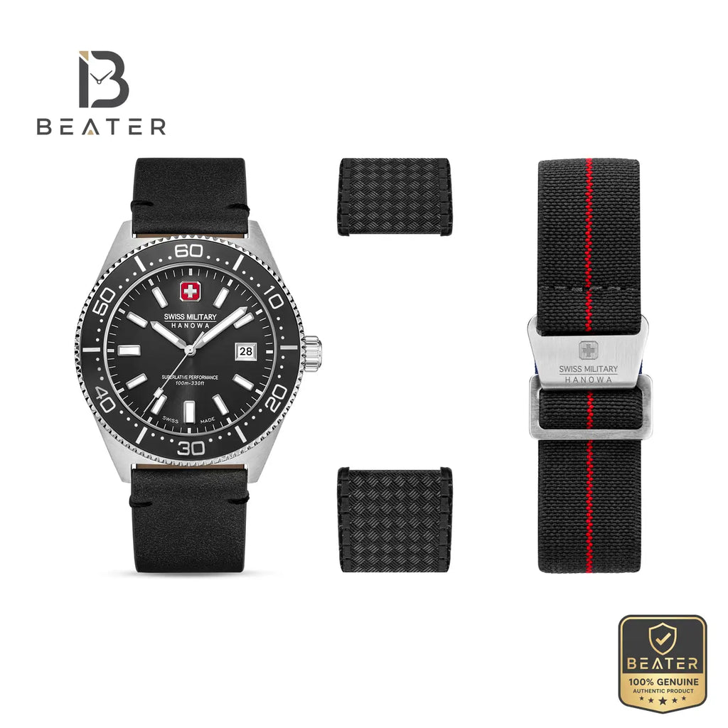 Swiss Military Hanowa SMWGB0004901 Men's Black Genuine Leather Strap Watch - Beater