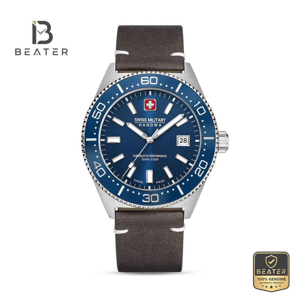 Swiss Military Hanowa SMWGB0004902 Men's Blue Leather Strap Watch - View 2 - Beater