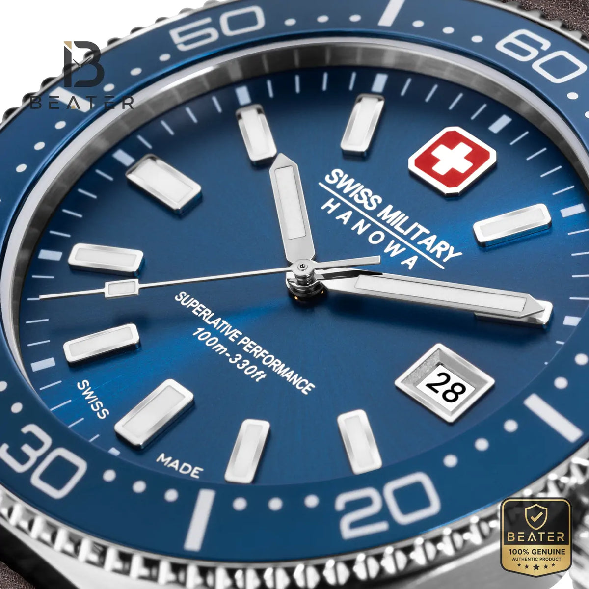 Swiss Military Hanowa SMWGB0004902 Men's Blue Leather Strap Watch - View 3 - Beater