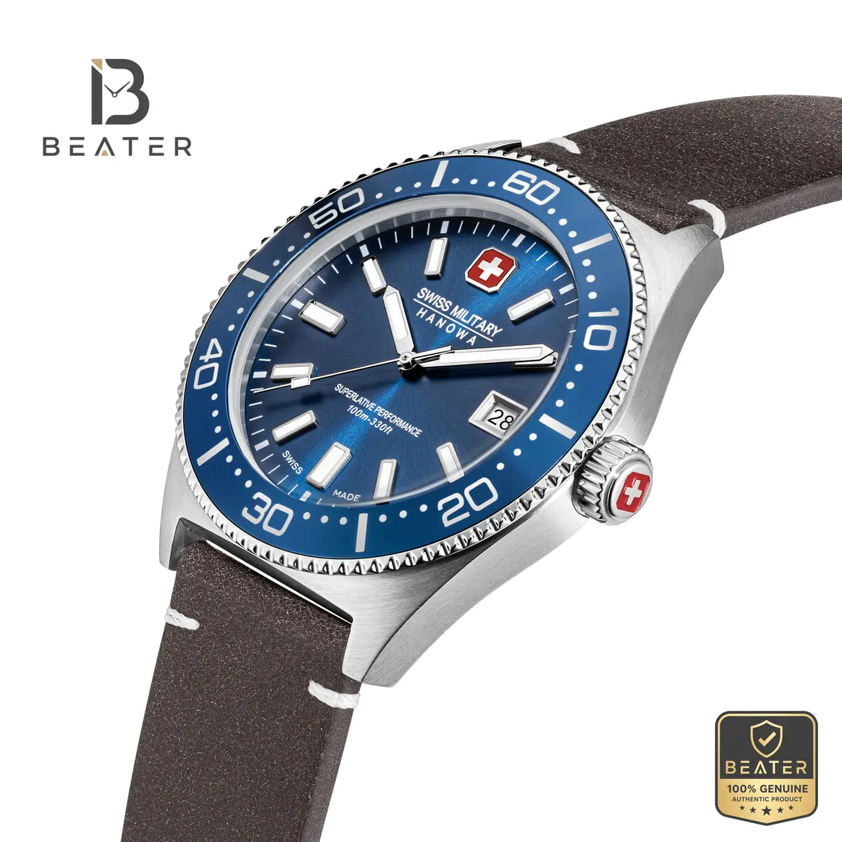 Swiss Military Hanowa SMWGB0004902 Men's Blue Leather Strap Watch - View 4 - Beater