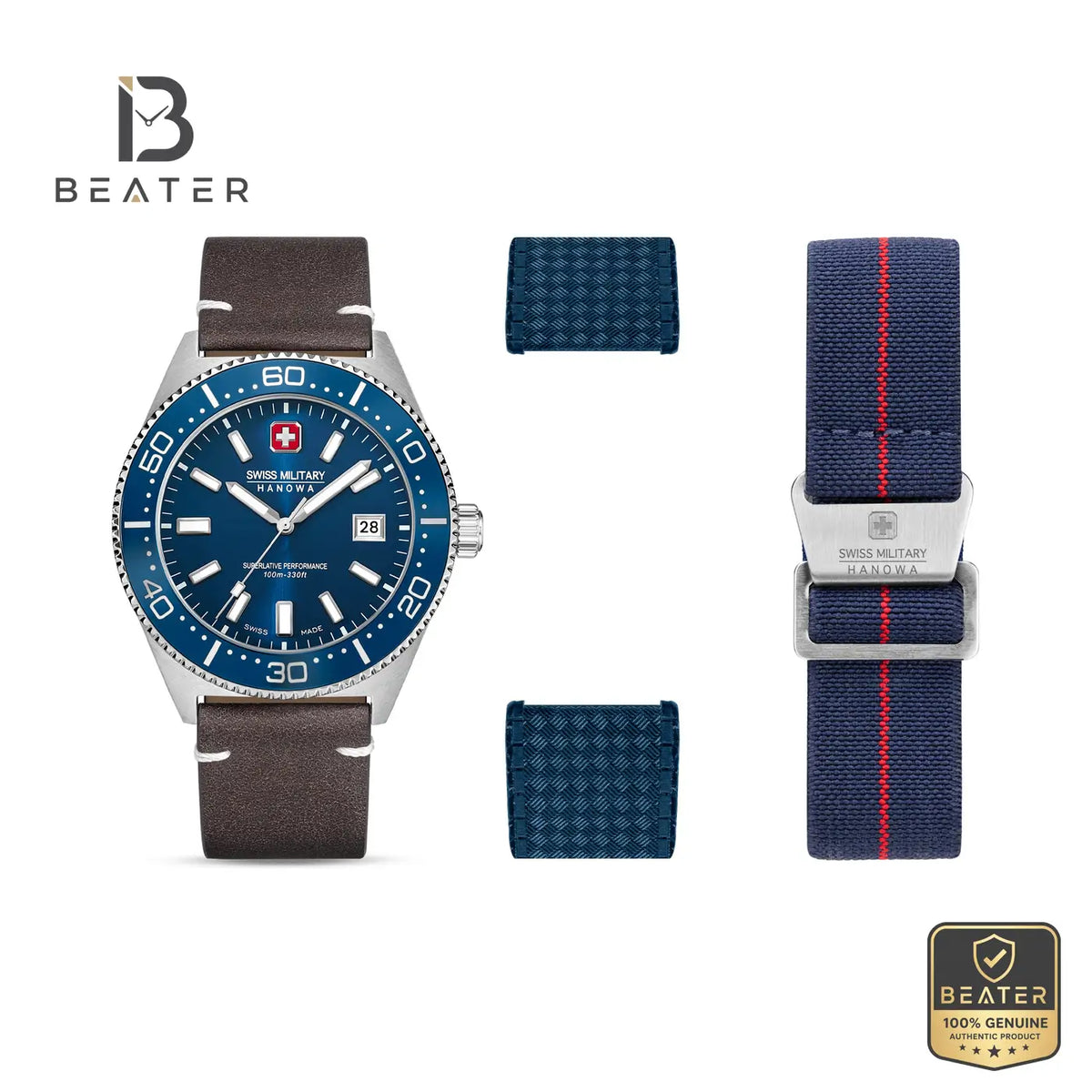 Swiss Military Hanowa SMWGB0004902 Men's Blue Leather Strap Watch - Beater