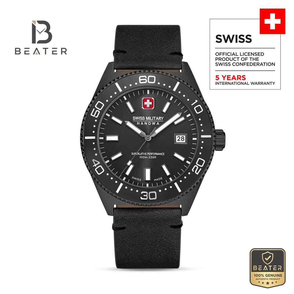 Swiss Military Hanowa SMWGB0004940 Men's Cool Grey Genuine Leather Strap Watch - View 2 - Beater