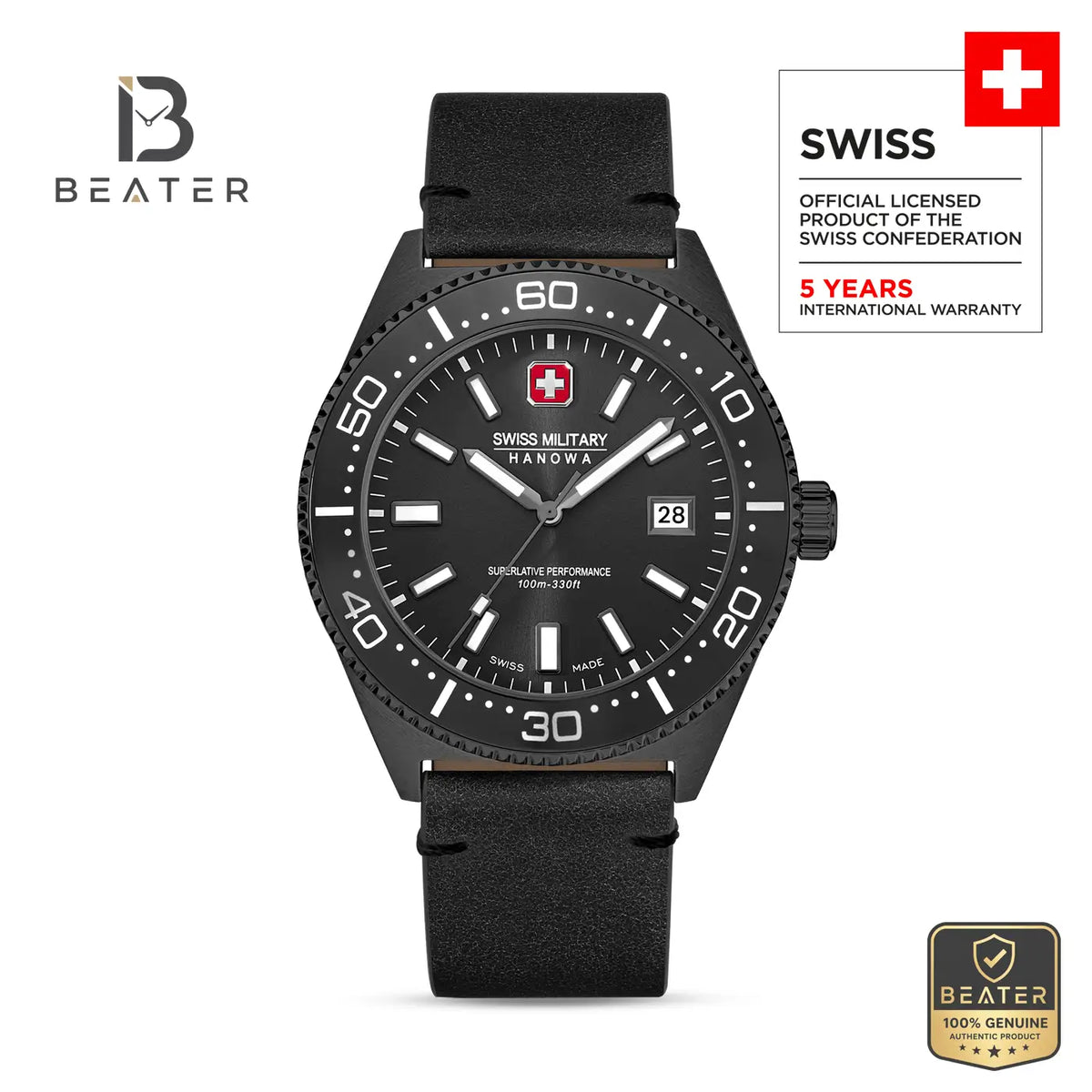 Swiss Military Hanowa SMWGB0004940 Men's Cool Grey Genuine Leather Strap Watch - View 2 - Beater